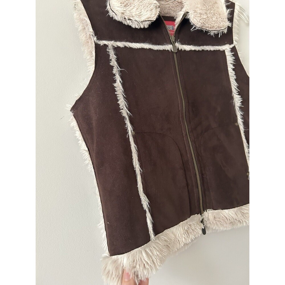 Vintage Y2K Faded Glory Faux Shearling Suede Zip Vest Sherpa Lined Size Medium - Picture 5 of 8